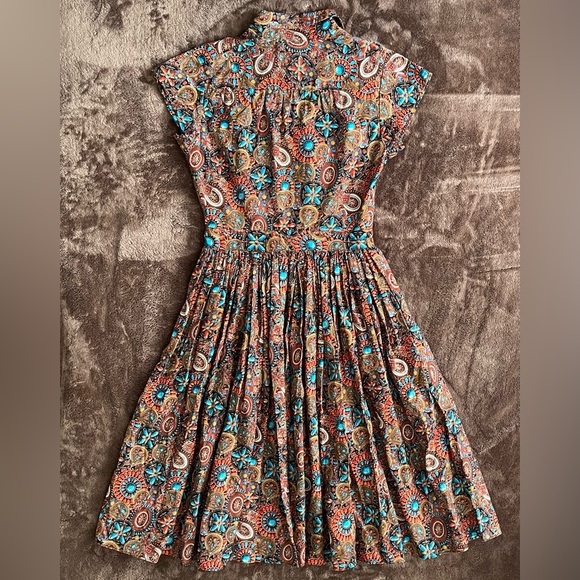 SOLD | Bernie Dexter Kelly Dress Heritage Print Pinup 50s Jewel Tone SMALL - Picture 6 of 13